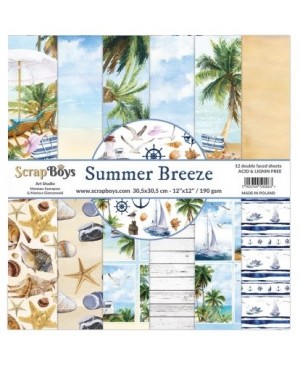 Skrebinimo popierius ScrapBoys – Summer Breeze, 190 g/m², 30.5x30.5cm, 12 lapų