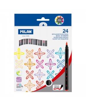 Flomasteriai teptukiniais galiukais Milan Brush 24 spalvų