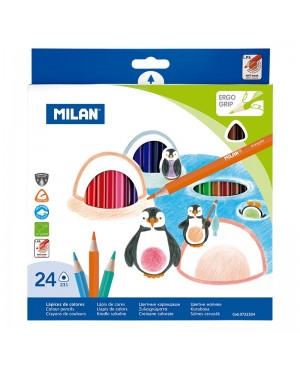 Spalvoti tribriauniai pieštukai Milan 24 spalvų
