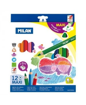 Spalvoti stori tribriauniai pieštukai Milan Maxi 12 spalvų 