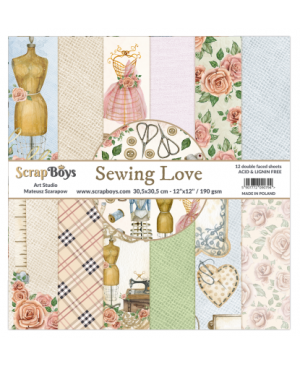 Skrebinimo popierius ScrapBoys – Sewing Love, 190 g/m², 30.5x30.5cm, 12 lapų
