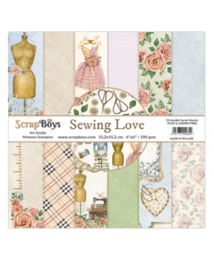 Skrebinimo popierius ScrapBoys – Sewing Love, 190 g/m², 15.2x15.2cm, 24 lapai