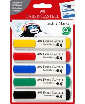 Tekstilės žymeklių rinkinys Faber-Castell, 5 spalvos, tradicinės         