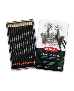 Grafito pieštukų rinkinys Derwent Graphic metalinje dėžutėje 6B-4H, 12vnt.
