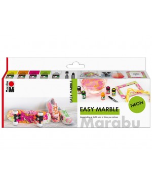 Marmuravimo dažai Marabu Easy Marble Neon, rinkinys 5x15ml + žymeklis