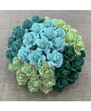 Popierinės gėlytės Promlee Flowers - Mixed Green Open Roses SAA-259-15, 15mm, 10vnt