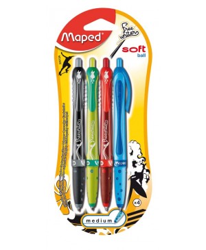Automatiniai tušinukai Maped Freewriter M, 4 spalvų, kabinamoje plokštelėje