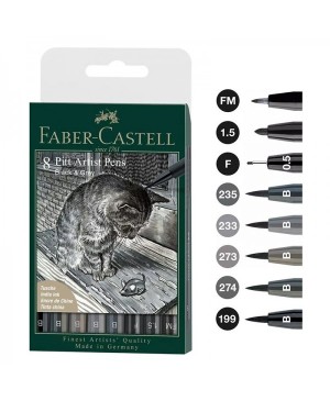 Eskizavimo rašikliai Faber-Castell PITT Artist Pen Black & Grey, 8vnt.