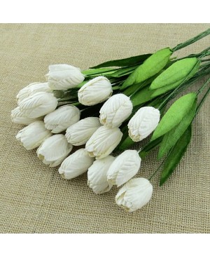 Popierinės gėlytės Promlee Flowers - White Tulip with Leaf Stems SAA-479, 12mm, 10vnt.