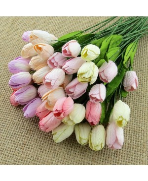 Popierinės gėlytės Promlee Flowers - Mixed Pastel Color Tulip with Leaf Stems SAA-480, 12mm, 10vnt.