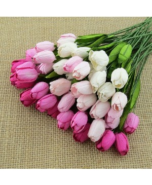 Popierinės gėlytės Promlee Flowers - Mixed Pink Tulip with Leaf Stems SAA-482, 12mm, 10vnt.