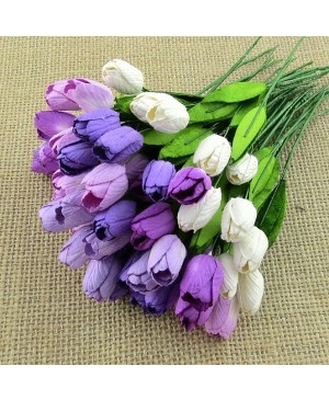 Popierinės gėlytės Promlee Flowers - Mixed Purple/Lilac Tulip with Leaf Stems SAA-483, 12mm, 10vnt.