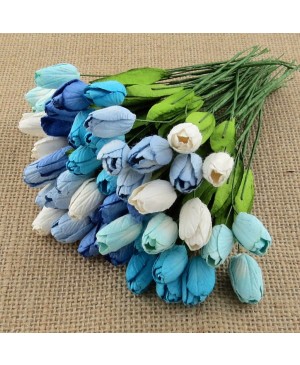 Popierinės gėlytės Promlee Flowers - Mixed Blue Tulip with Leaf Stems SAA-484, 12mm, 10vnt.