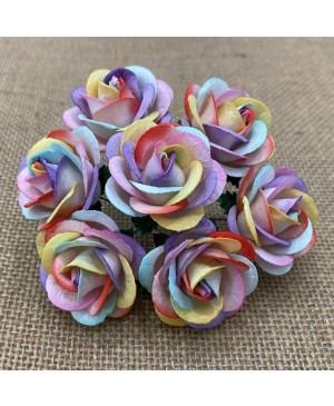 Popierinės gėlytės Promlee Flowers - Rainbow Colored Chelsea Roses SAA-528, 35mm, 10vnt.