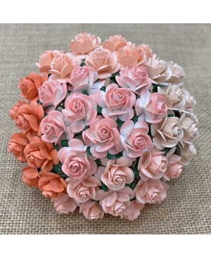 Popierinės gėlytės Promlee Flowers - Mixed Peach and Orange Open Roses SAA-260-15, 15mm, 10vnt