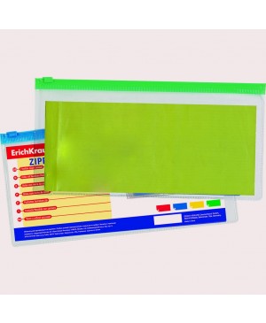 Plastikinis skaidrus vokas ErichKrause PVC ZIP su užtrauktuku Travel, įvairių spalvų, 25.5х12.8cm