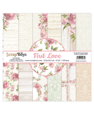 Skrebinimo popierius ScrapBoys – First Love, 190 g/m², 15.2x15.2cm, 24 lapai