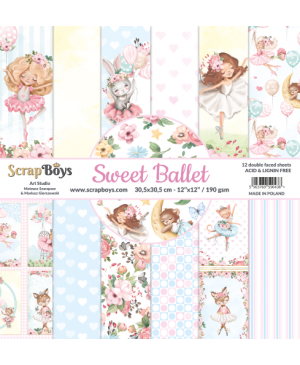 Skrebinimo popierius ScrapBoys – Sweet Ballet, 190 g/m², 30.5x30.5cm, 12 lapų