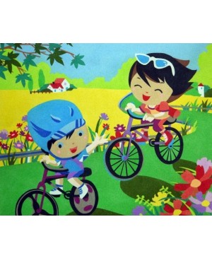 Eskizas smėlio tapybai Vaikai su dviračiais 50x61cm