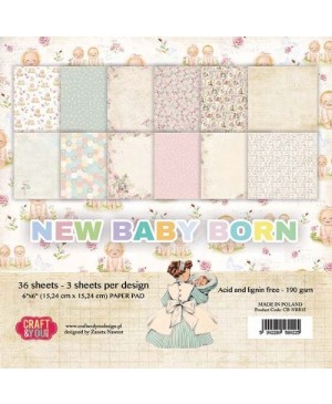 Skrebinimo popierius rinkinys Craft & You - New Baby Born, 36 lapai, 190 g/m², 15x15cm