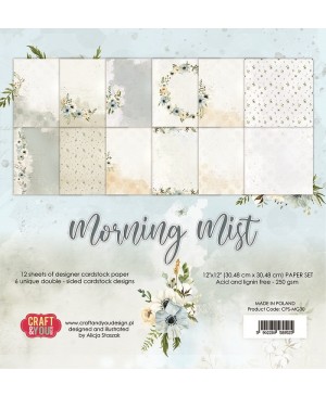 Skrebinimo popierius rinkinys Craft & You - Morning Mist, 12 lapų, 250 g/m², 30.5x30.5cm