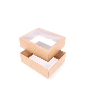 Kartoninė dviejų dalių dėžutė pakavimui skaidriu langeliu, 30x25x10 cm ruda