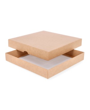 Kartoninė dviejų dalių dėžutė pakavimui su dangteliu, 20x20x3cm, ruda/balta, DDL-2/R