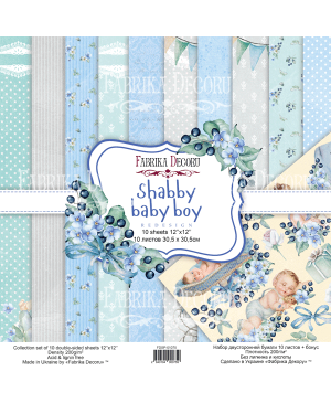 Skrebinimo popieriaus rinkinys Fabrika Decoru – Shabby baby boy redesign, 200 g/m², 10 lapų, 30.5x30.5cm