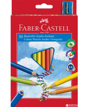 Spalvoti pieštukai 30 sp. Faber Castell Jumbo, tribriauniai su drožtuku