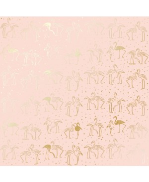 Popierius su metalizuotais motyvais Fabrika Decoru - Golden Flamingo Peach, 200 g/m², 30.5x30.5cm, 1 vnt.