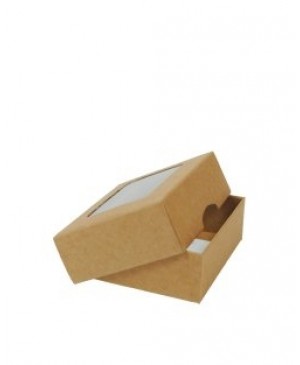 Kartoninė dviejų dalių dėžutė pakavimui skaidriu langeliu, 30x25x10 cm ruda/balta