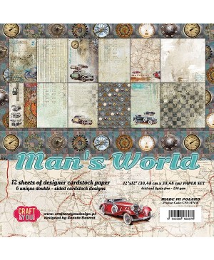 Skrebinimo popierius rinkinys Craft & You - Mans World, 12 lapų, 250 g/m², 30.5x30.5cm