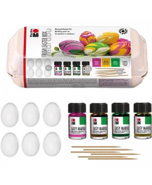 Marmuravimo rinkinys Marabu Fresh Easter Box - 6 plastiko kiaušiniai + 4 marmuravimo dažų spalvos po 15ml     