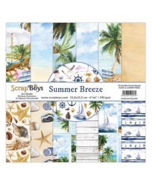 Skrebinimo popierius ScrapBoys – Summer Breeze, 190 g/m², 15.2x15.2cm, 24 lapai