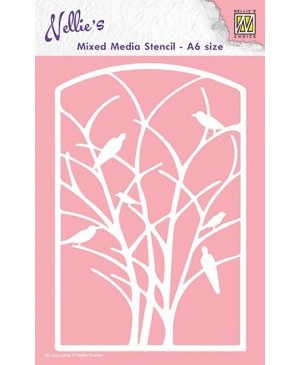 Trafaretas Nellie Snellen Mixed Media - Frame with bird in tree, A6