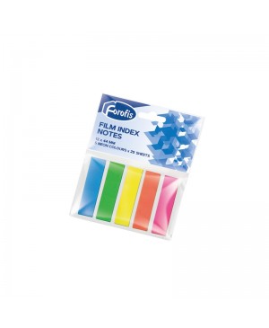 Plastikiniai lipnūs indeksai FOROFIS, 5 neoninių spalvų po 25vnt., 45x12 mm 