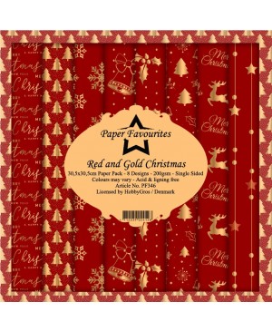 Skrebinimo popieriaus rinkinys Paper Favourites - Red and Gold Christmas, 30.5x30.5cm, 8 lapai, 200 g/m²