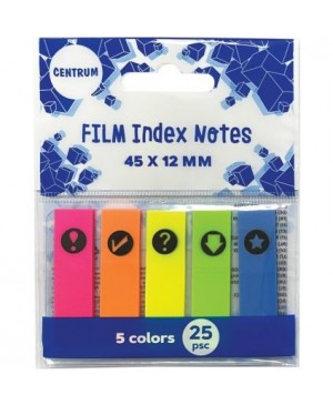 Plastikiniai lipnūs indeksai FOROFIS, 5 neoninių spalvų po 25vnt., 45x12 mm 