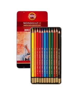 Akvareliniai pieštukai Koh I Noor Mondeluz 12 spalvų, metalinėje dėžutėje