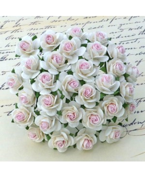 Popierinės gėlytės Promlee Flowers - White with Baby Pink Centre Open Roses SAA-038-15, 15mm, 10vnt.