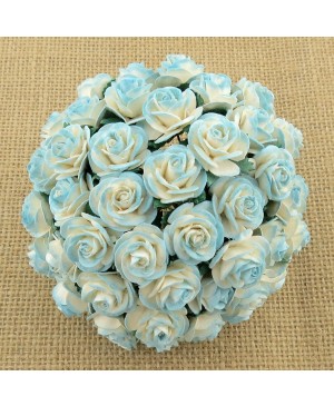 Popierinės gėlytės Promlee Flowers - Light Turquoise-Cream Open Roses SAA-042-15, 15mm, 10vnt.