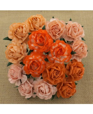 Popierinės gėlytės Promlee Flowers - Mixed Peach-Orange Tea Roses SAA-070-40, 40mm, 10vnt.