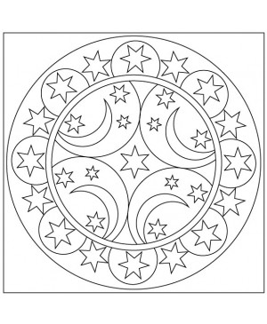 Eskizas smėlio tapybai Mandala Mėnuliai ir žvaigždės, 20x20cm (SCH-52)