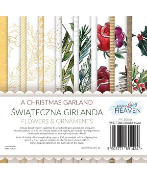 Skrebinimo popieriaus rinkinys Paper Heaven - A Christmas Garland - Flowers, 15x15cm, 24 lapai