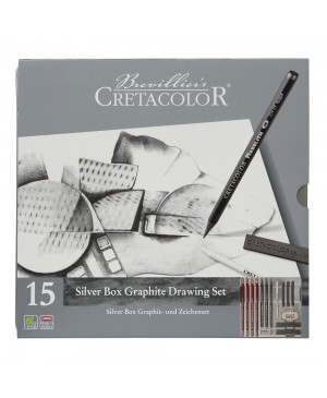 Grafitinių pieštukų rinkinys Cretacolor Silver box set, metalinėje dėžutėje, 15vnt.