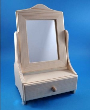 Komodėlė medinė su stalčiumu ir veidrodžiu, 20.5x33x16.5cm