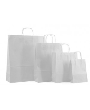Popierinis maišelis Toptwist suktomis popierinėmis rankenėlėmis 22x10x31 cm. 90 g/m², baltas