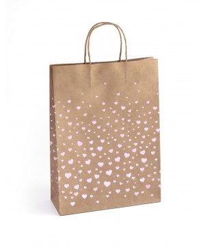 Popierinis maišelis su rožinėmis širdelėmis 33x10x24cm