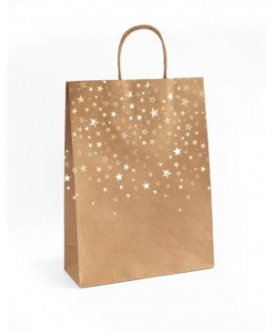 Popierinis maišelis su auksiniais žvaigždutėmis 33x10x24cm