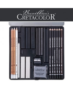 Eskizavimo pieštukų rinkinys Cretacolor Black White box set, metalinėje dėžutėje, 25vnt.